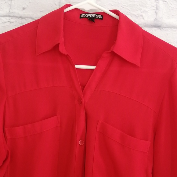 Express women work blouse red shirt Sz M - Picture 2 of 6